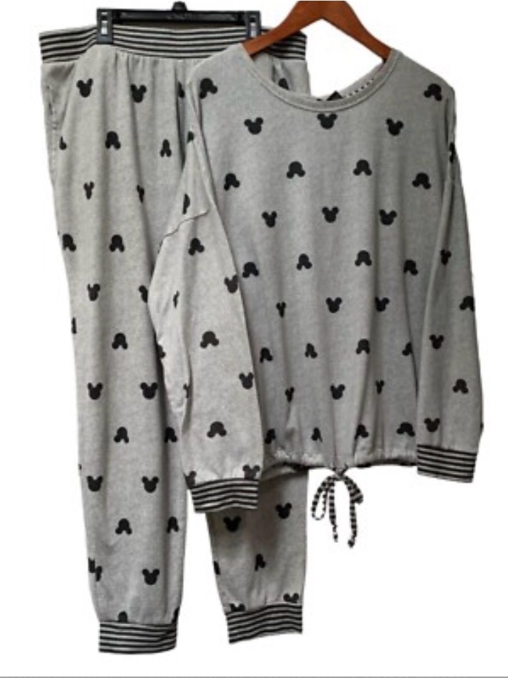 Disney Gray & Black Mickey Mouse Pattern Pajama Pant Set XL - Picture 5 of 6